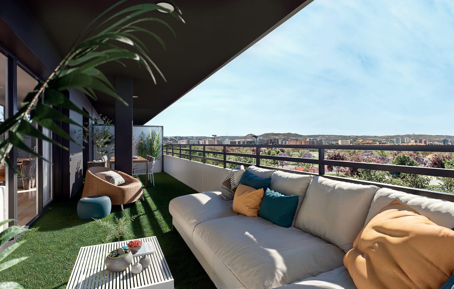 Terraza privada con zona de estar en promoción Minuetto Zaragoza